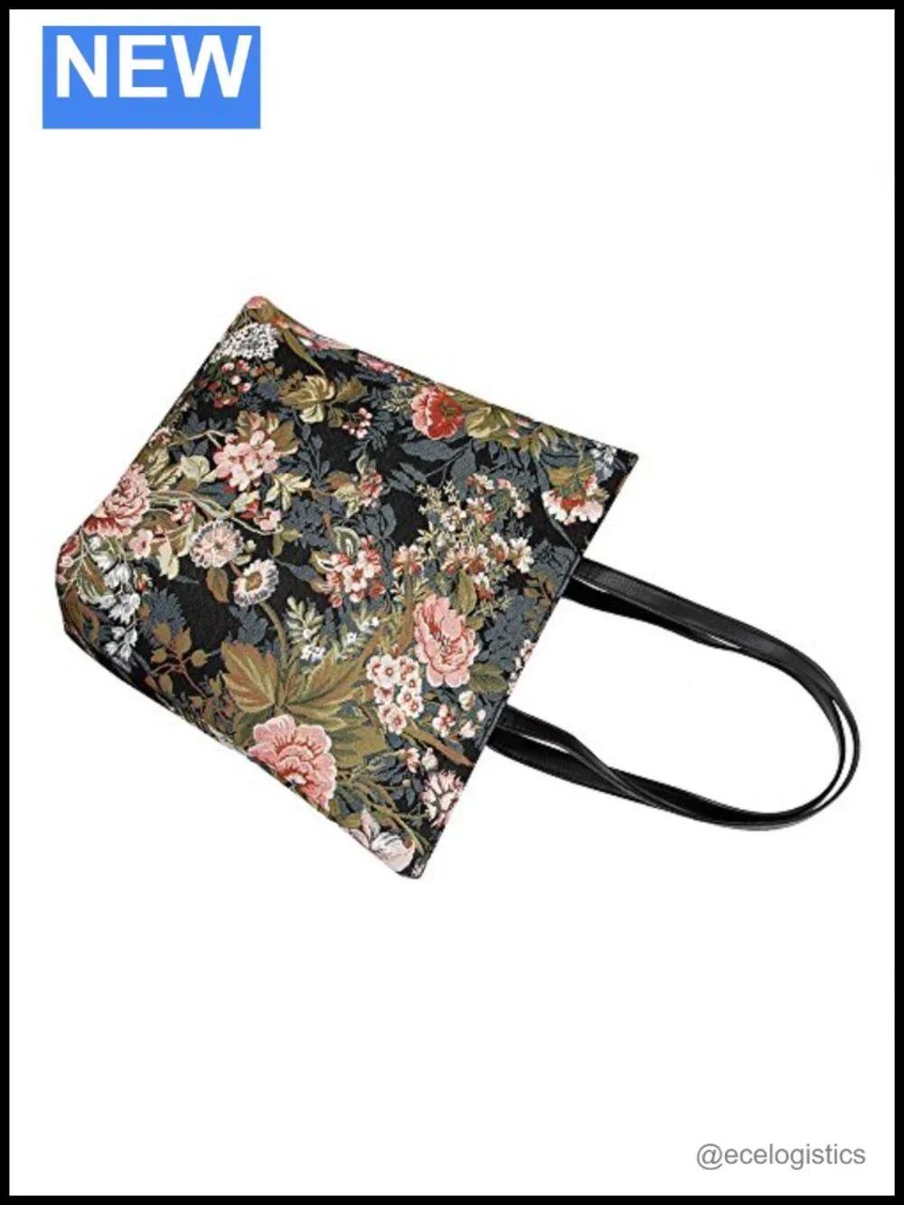 Woven Tapestry Tote Bag with Faux Leather Handles for Work Travel